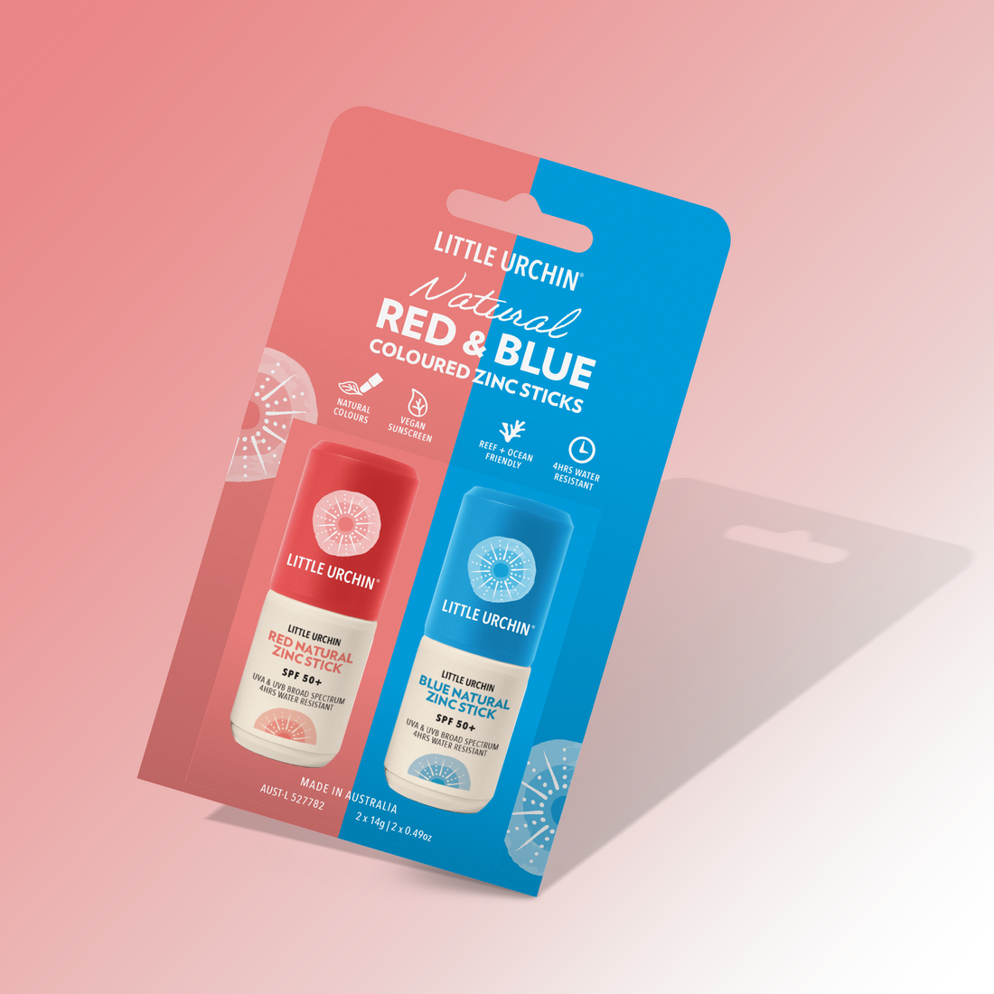 Little Urchin - Red & blue natural zinc stick SPF 50+, 14G - twin pack