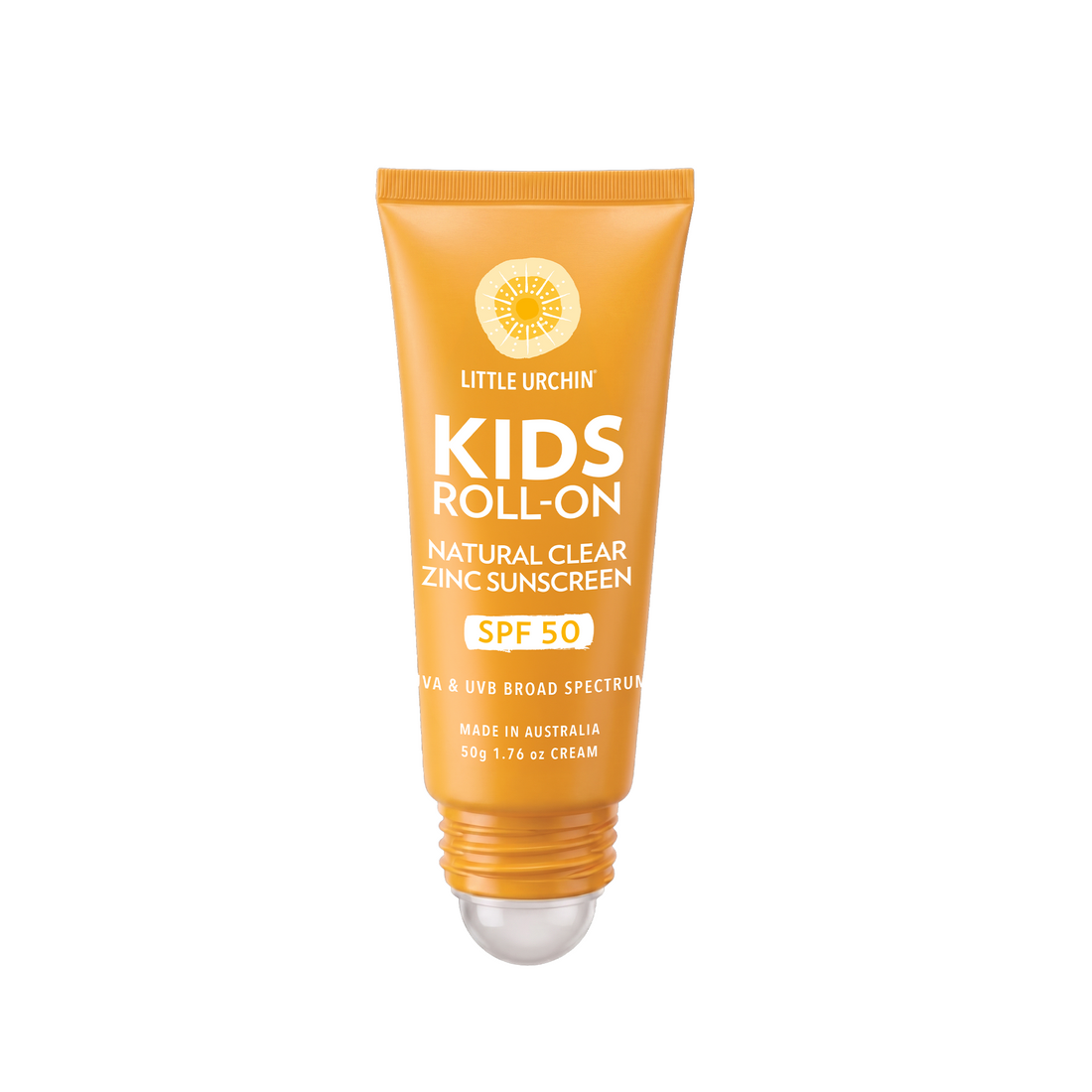 Little Urchin - Kids roll-on natural clear zinc sunscreen, SPF 50, 50g
